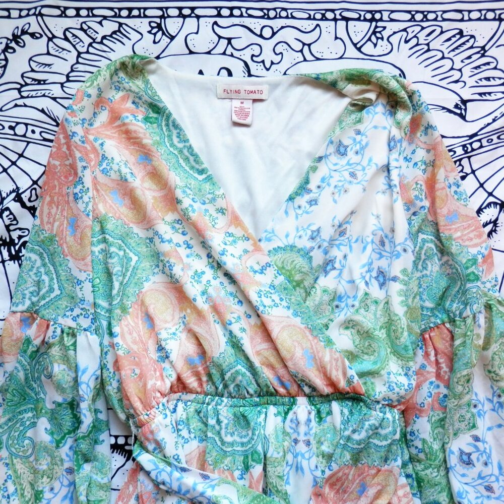 Flying Tomato || Paisley Long Sleeve & Layered  Ruffle Hem Mini Dress - Picture 6 of 10